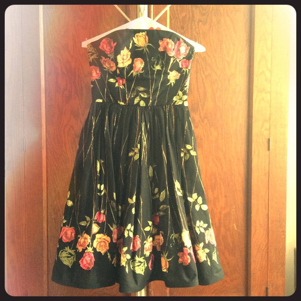 Betsey Johnson Black Floral Fit and Flare Dress